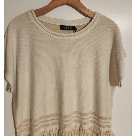 Lauren Ralph Lauren Fringe Trim Top Sweater Cream Boho Festival Size Small NWT - Picture 4 of 16